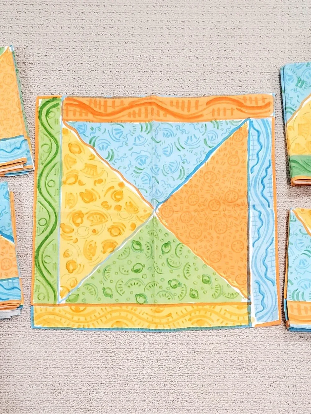 Pier 1 Imports Set Of 10 Vibrant Citrus Fruit Colorblock Mix Pattern Napkins EUC